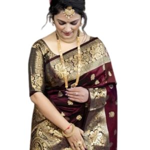 C J Enterprise Women's Pure Soft Kanjivaram Silk Saree For Wedding Banarasi Style Sari With Blouse Piece (Vruksh-50)