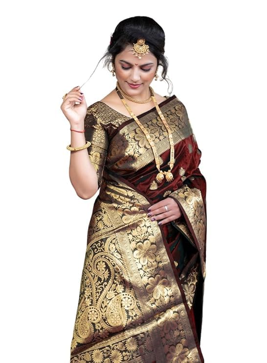C J Enterprise Women's Pure Soft Kanjivaram Silk Saree For Wedding Banarasi Style Sari With Blouse Piece (Vruksh-50) - Image 5