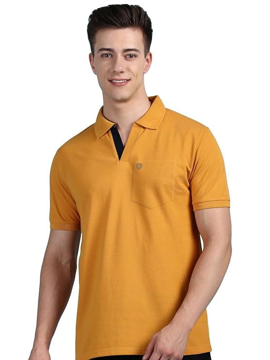 Lux Cozi Men's Half Sleeve Soild Casual Regular Fit T-Shirt with Chest Pocket | Polo Tshirt for Men