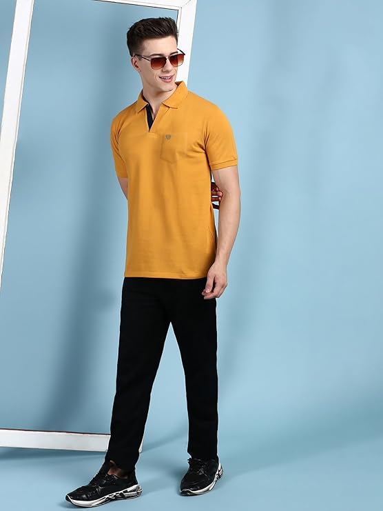Lux Cozi Men's Half Sleeve Soild Casual Regular Fit T-Shirt with Chest Pocket | Polo Tshirt for Men - Image 4
