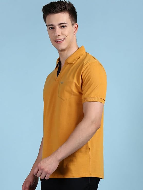 Lux Cozi Men's Half Sleeve Soild Casual Regular Fit T-Shirt with Chest Pocket | Polo Tshirt for Men - Image 2