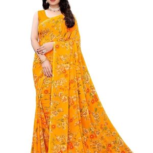 SIRIL Women's Floral Printed Georgette Saree with Unstitched Blouse Piece