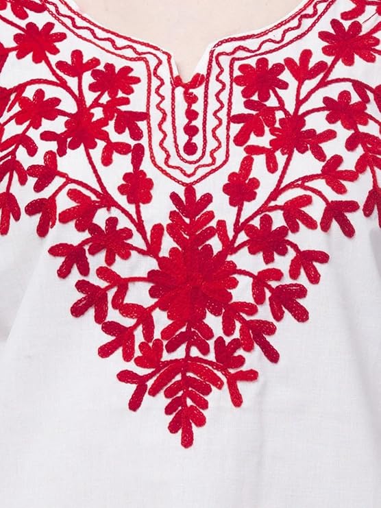 Meyara Women's Cotton Kurti with Floral Embroidery | 3/4 Sleeve Ethnic Top | Embroidered Tunic for Casual - Image 4