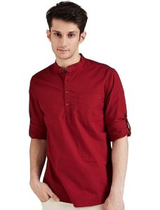 Amazon Brand - Symbol Men's Cotton Shirt | Kurta Placket Style | Casual | Plain | Full Sleeve | Summer - Regular Fit (Available in Plus Size and Combo Packs)