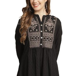 Pistaa's Women's Cotton Relaxed Fit Short Embroide Flare Style Kurti