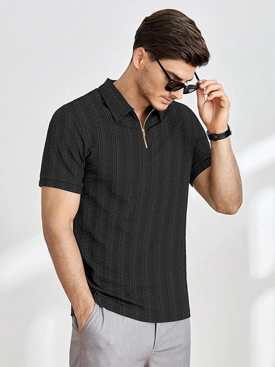 COMBRAIDED Men’s Polo Neck Textured Polycotton Short Sleeve T-Shirt – Casual Regular Fit for Daily Comfort & Style - Image 3