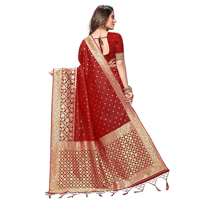 Rekha Maniyar Silk Women's Thread And Zari Work Woven Banarasi Saree With Tassels And Unstitched Blouse Piece (Mysoremagic) - Image 3