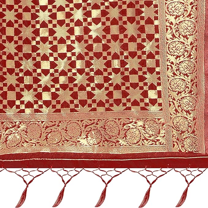 Rekha Maniyar Silk Women's Thread And Zari Work Woven Banarasi Saree With Tassels And Unstitched Blouse Piece (Mysoremagic) - Image 2