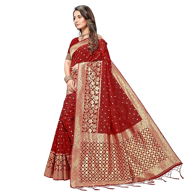 Rekha Maniyar Silk Women's Thread And Zari Work Woven Banarasi Saree With Tassels And Unstitched Blouse Piece (Mysoremagic) - Image 4